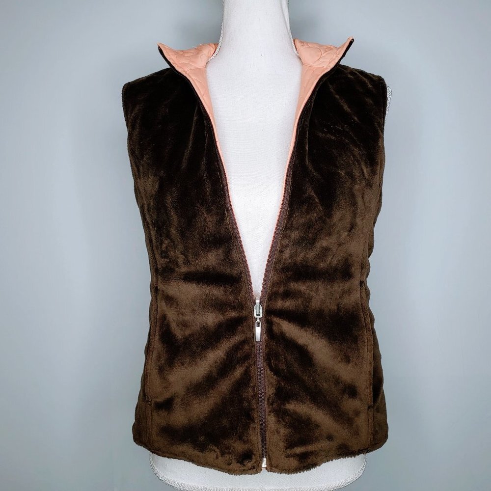 Cutter & Buck Reversible CB Windtec Vest Women Gorpcore Hiking Faux‎ Fur Geo SP